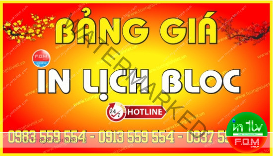 Bảng giá In Lịch Bloc Khổ Đại
