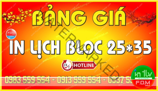 Bảng giá Lịch Bloc Cực Đại 25x35