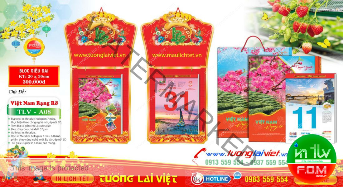 Mẫu Lịch Bloc Chữ Cẩm Thạch Dán Nổi