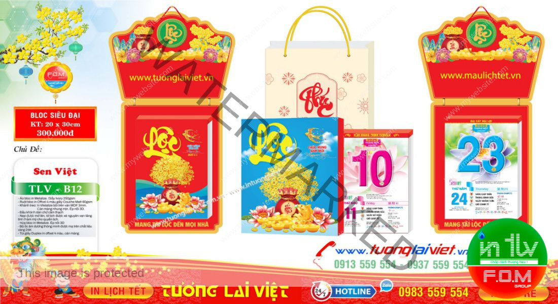 Mẫu Lịch Bloc Chữ Lộc Cẩm Thạch