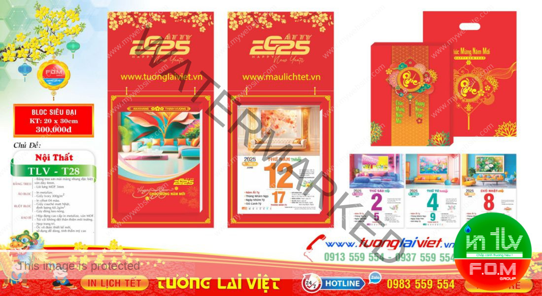 Mẫu Lịch Bloc Khánh Treo Sơn Mài
