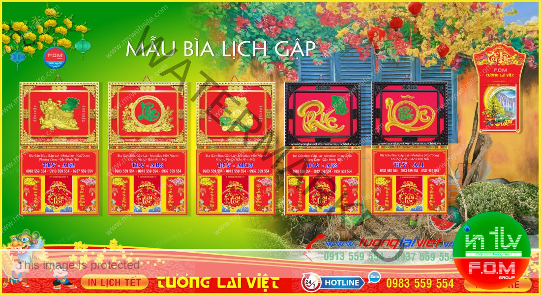 Mẫu Bìa Lịch Gập Khung Ngọc
