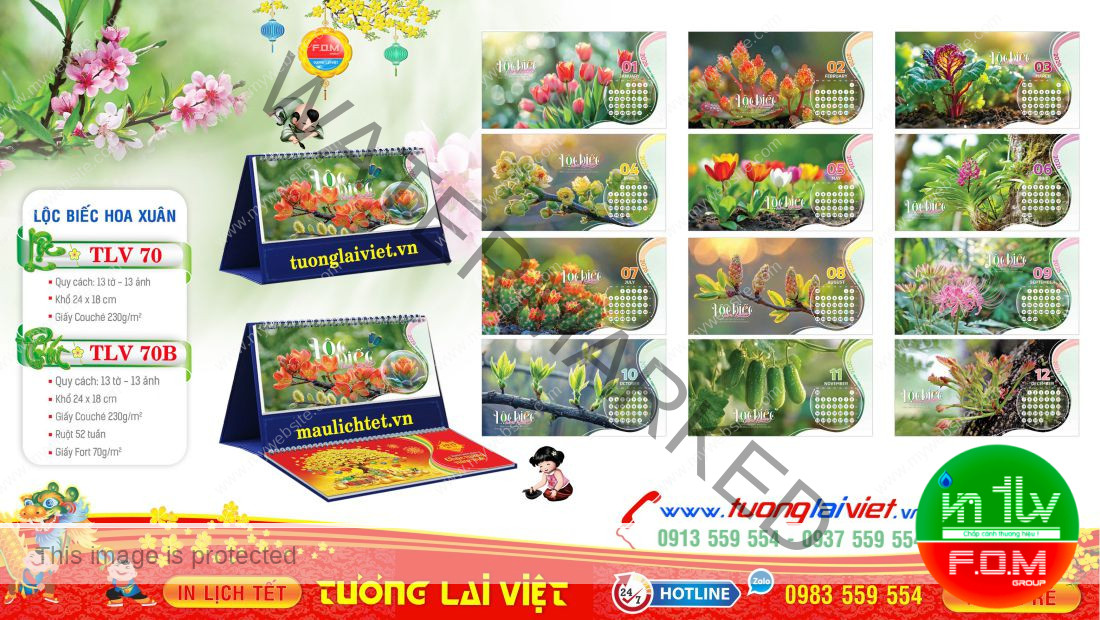 Mẫu Lịch Bàn 13 Tờ Lộc Xuân