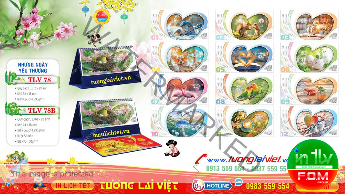 Mẫu Lịch Bàn 13 Tờ Những Ngày Yêu Thương