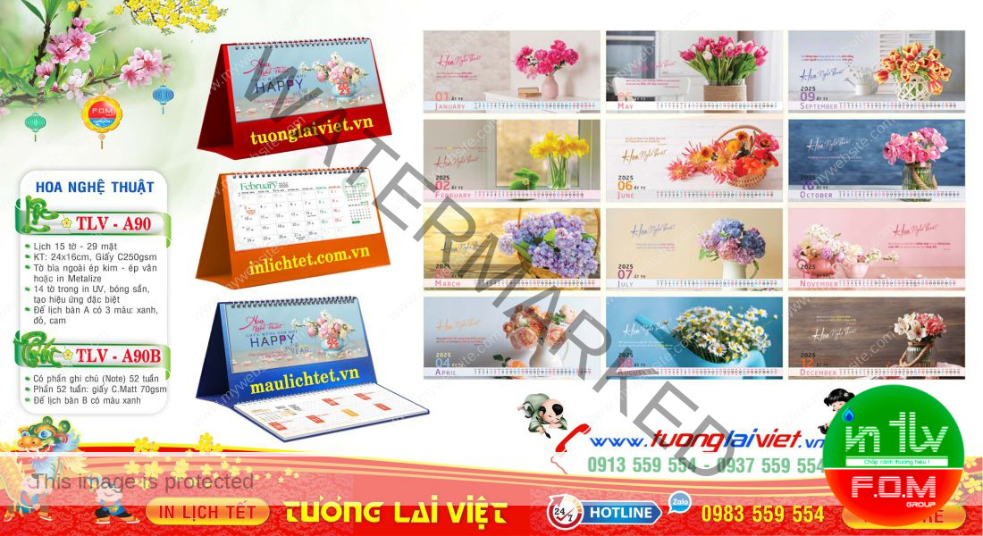 Mẫu Lịch Để Bàn Hoa Nghệ Thuật