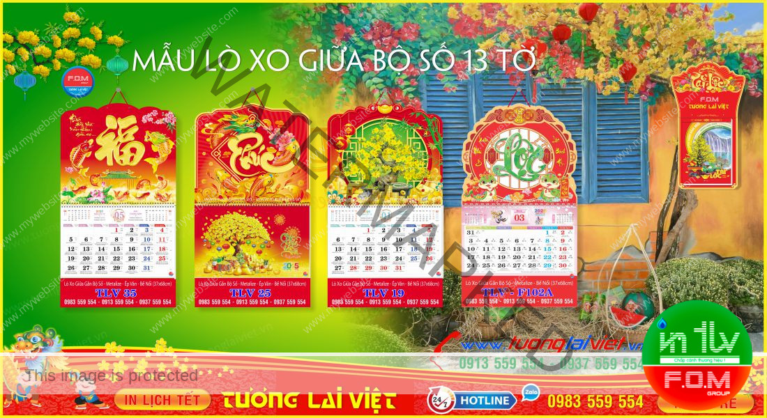 Mẫu Lịch Lò Xo Giữa 13 Tờ Bộ Số