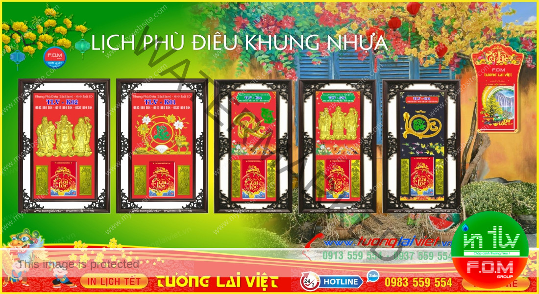 Mẫu Lịch Tết Phù Điêu Khung Nhựa